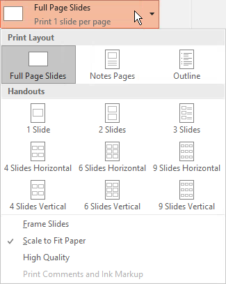 the print options