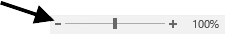 the minus sign on the left side of the zoom slider on the status bar