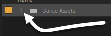 Expand folder arrow for Dance Assets bin