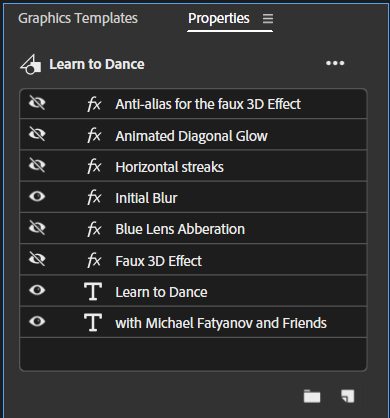 Layers section of the Properties panel, showing the effects hidden in previous steps.