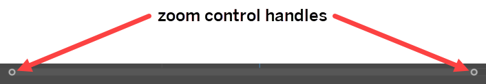 Diagram of the zoom scrollbar, pointing out the handles at each end of the scrollbar.