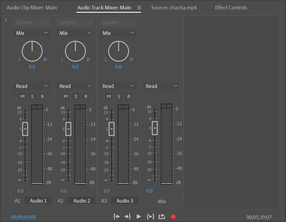 Audio Track Mixer panel, described in the following paragraphs.