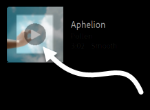 Thumbnail for the song Aphelion, with an arrow pointing to the Play symbol superimposed over the thumbnail graphic.