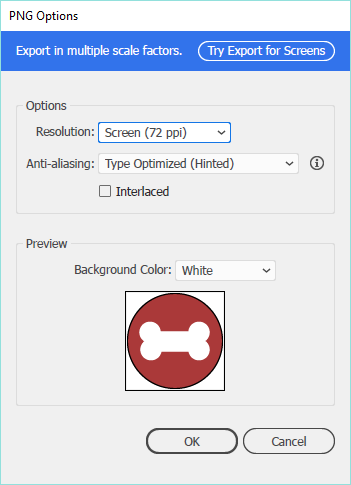 PNG options dialog box