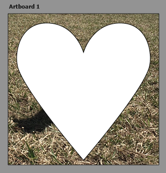 Screenshot of artboard, now with a white heart over the top of the dog photo.