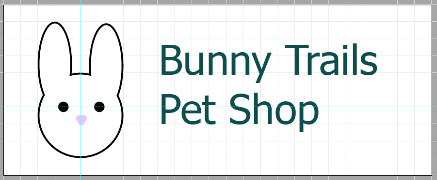 Completed logo, with the rabbit head created earlier on the left side and the text “Bunny Trails Pet Shop” on the right side